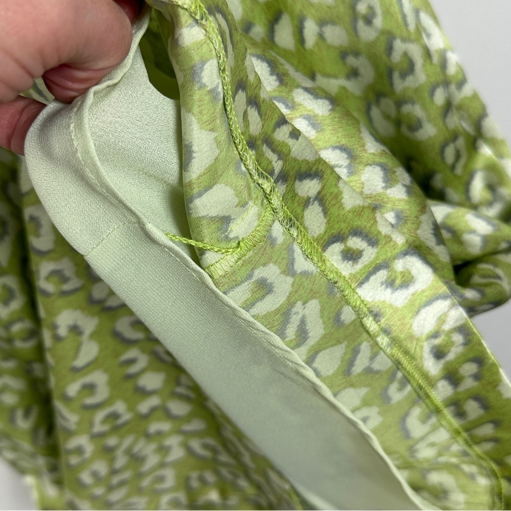 Reiss 100% Silk Arun Green Leopard Print Layer Dress Square Neck Sheath Boho 2 - Picture 15 of 16